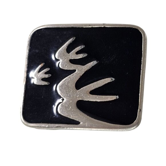 Vintage Silver & Black Enamel Swallow Design Belt Buckle Flying Birds - Picture 1 of 8